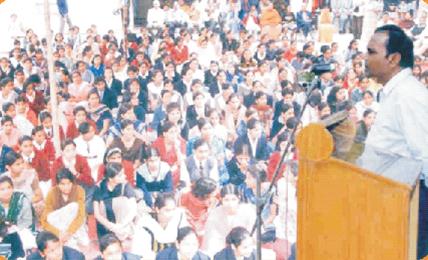 Girls listening to Bhaiyaji's encouraging speech