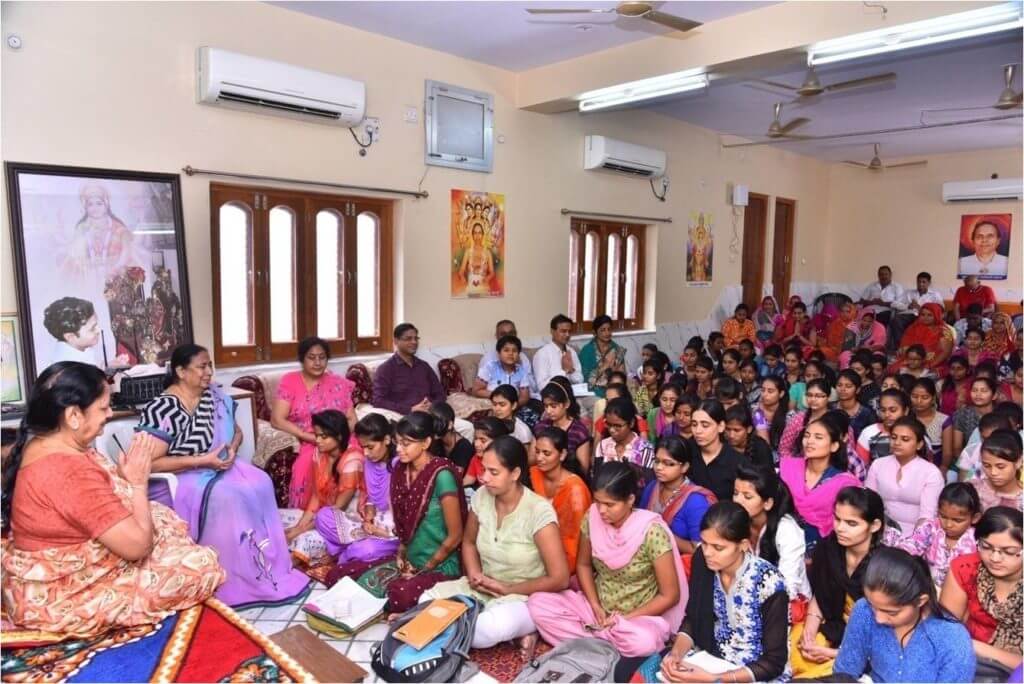 Students seated at the Sunday class at Manidweep